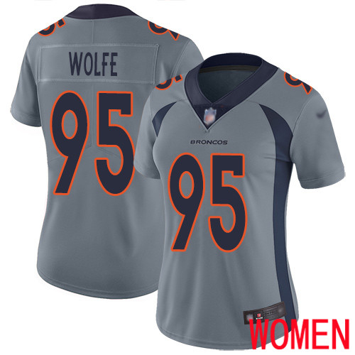 Women Denver Broncos #95 Derek Wolfe Limited Silver Inverted Legend Football NFL Jersey->women nfl jersey->Women Jersey